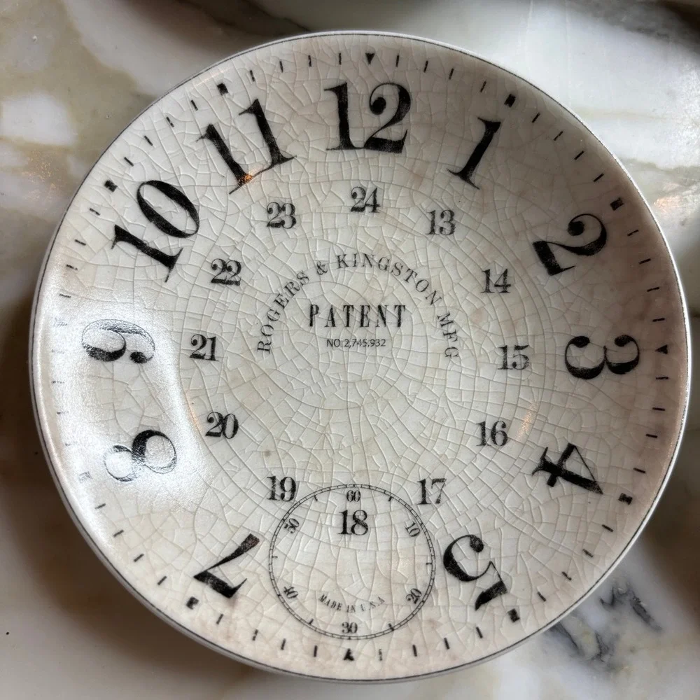 Pottery Barn Tabletop Vintage Style Clock Face Dipping Bowls Cream Black 4 Set